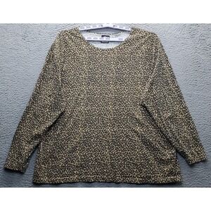 Elena Tannassi Sport Blouse Top Womens 3X Multicolor Leopard Print Round Neck